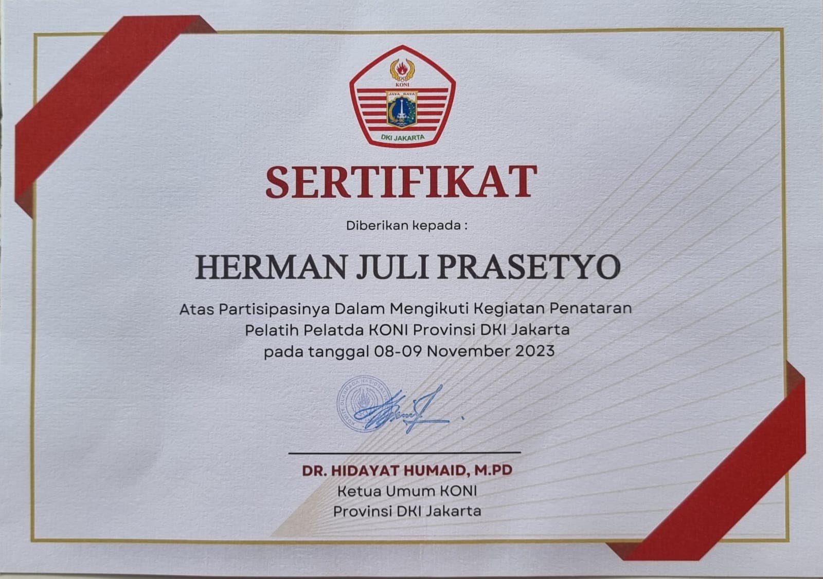 Sertifikat Penataran Pelatih Pelatda