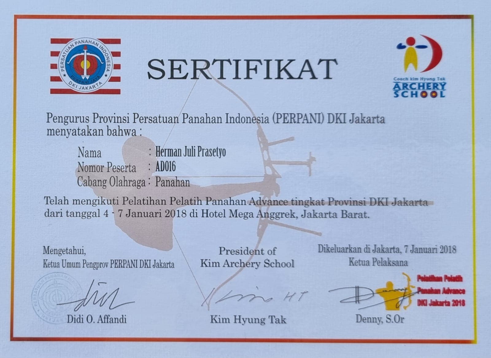 Sertifikat Pelatih Panahan Advance